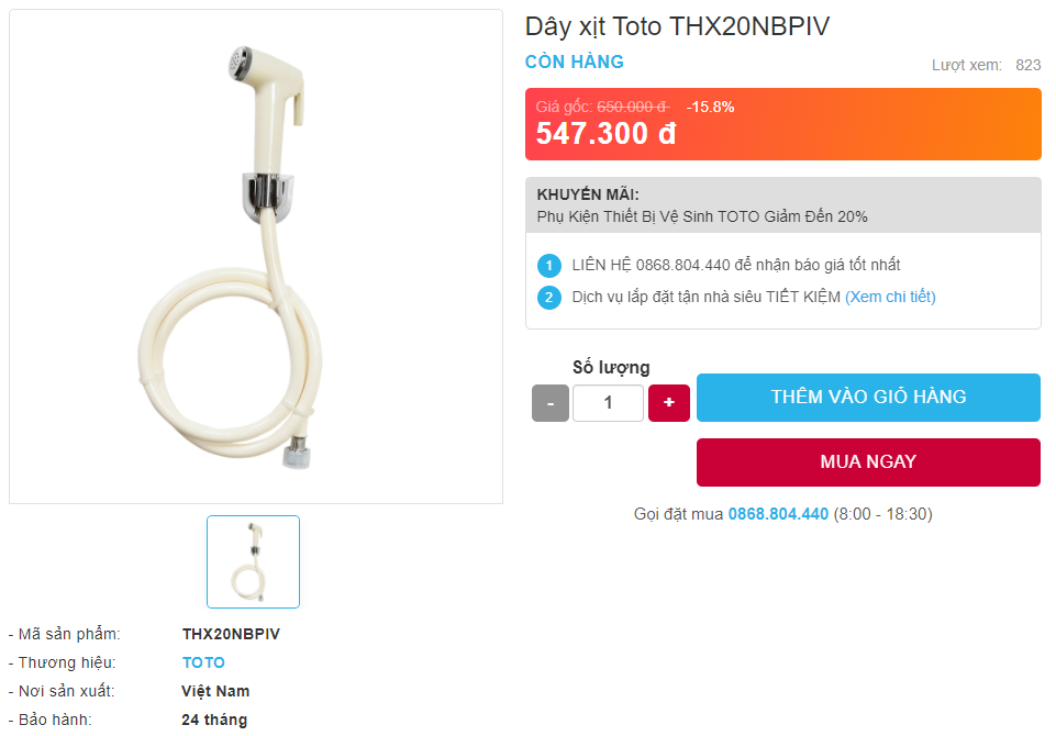 Giá bán dây xịt Toto THX20NBPIV 