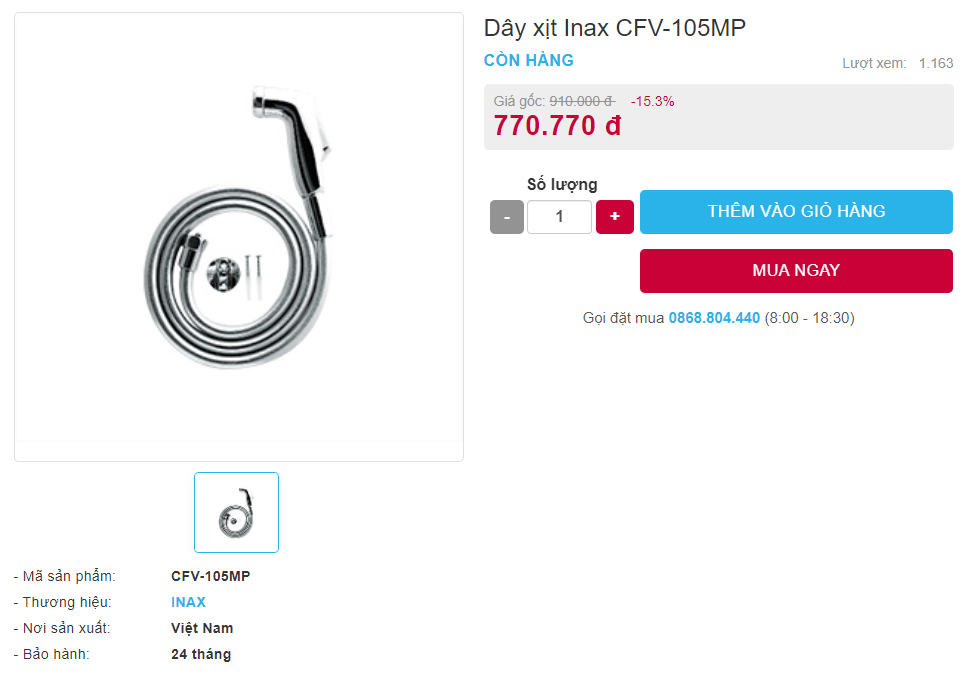 Giá bán vòi xịt CFV-105MP toilet của Inax 